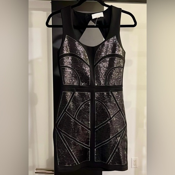 En Crème Black Sequin Open Back Fitted Party Dress Mediun - Picture 2 of 3